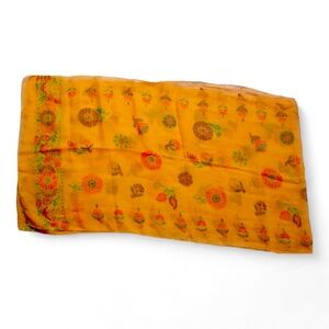 KENZO Orange Floral Embroidered Cotton Blend Scarf Shall Wrap 63" x 18"